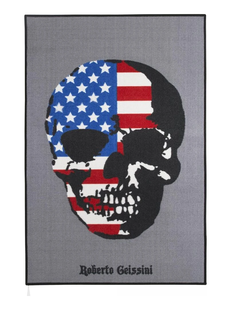 Tapis enfant fait main US SKULL Gris 100x150 en polyamide doux et soyeux Gris