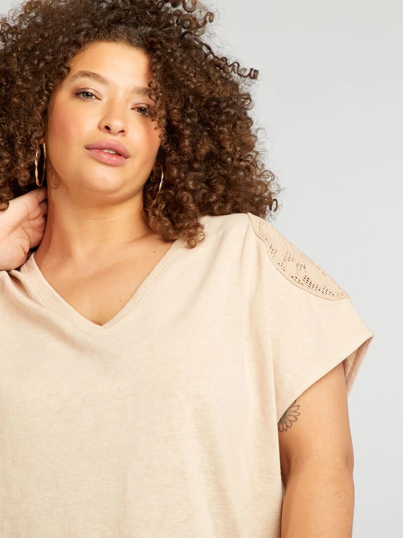 T shirt à broderies   Beige