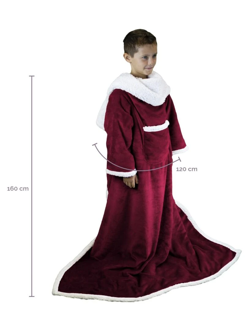 Couverture polaire plaid intégral avec manches et poche Sherpa et flanelle Vivezen Violet prune