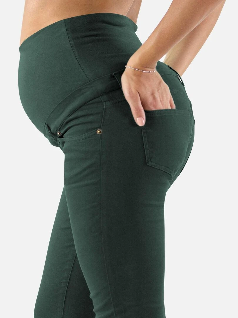 Pantalon de grossesse en coton Coupe slim Bleu   Vert
