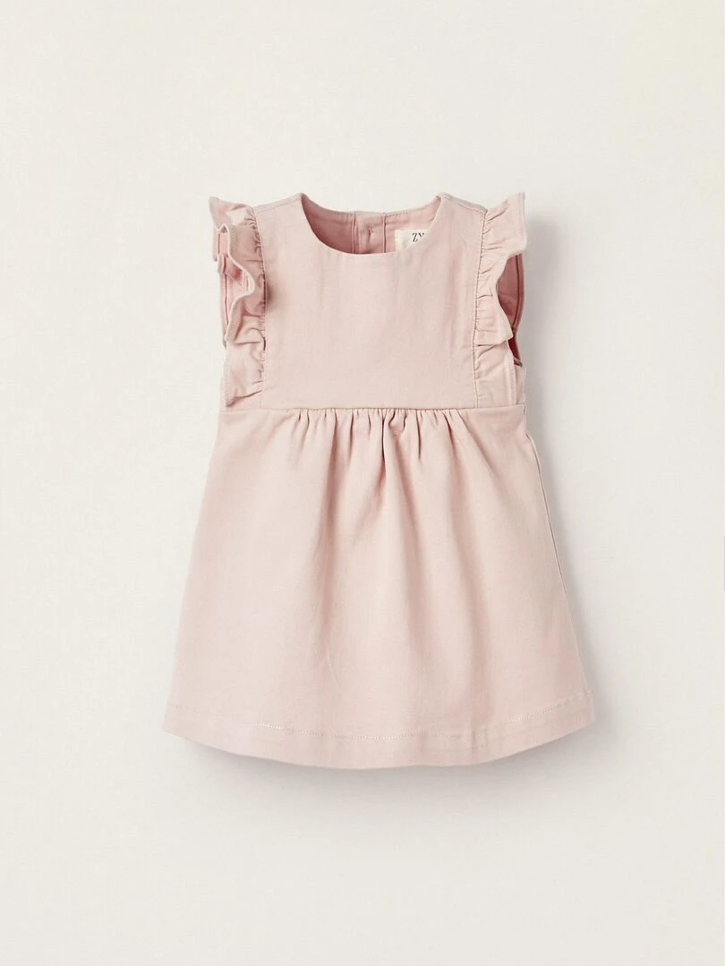 Robe en sergé avec volants pour nouveau né manches courtes ATLANTIC COMPANY Rose clair