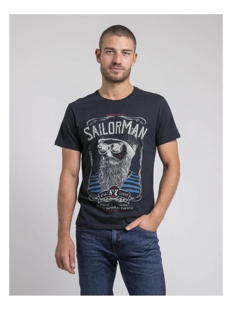 T shirt col rond pur coton JIMARTIN Bleu marine