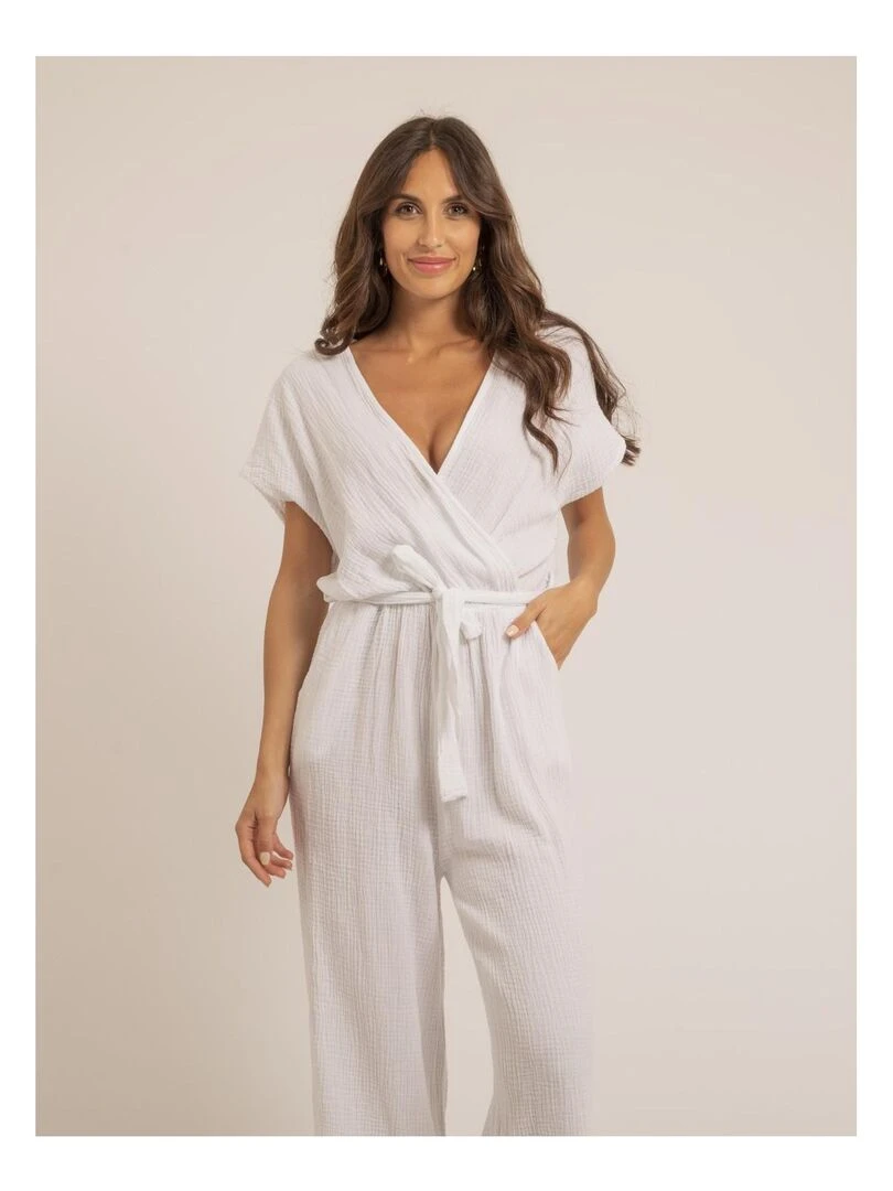Combi pantalon gaze de coton EROLIE   Blanc