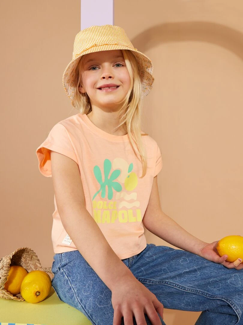 T shirt en jersey avec revers de manches Orange