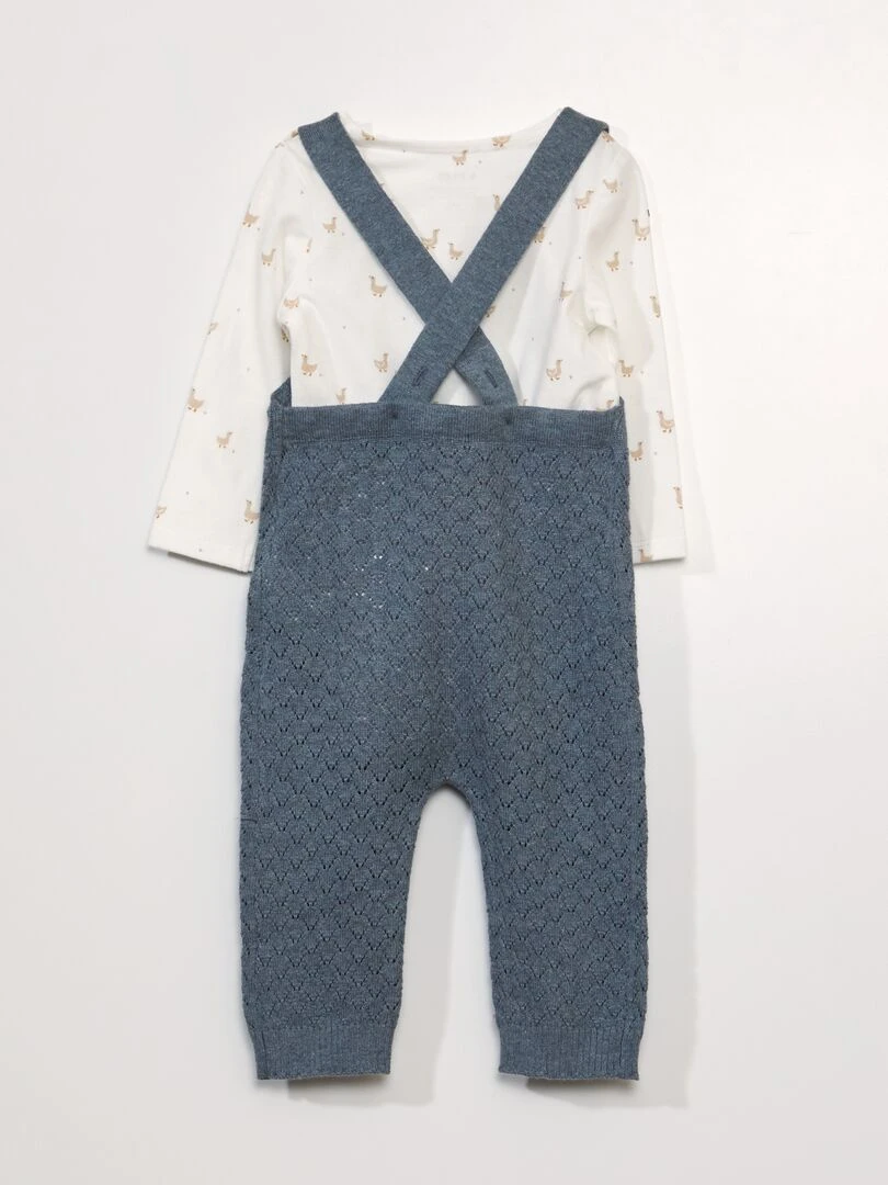 Ensemble bébé body + salopette   2 pièces   Blanc/gris