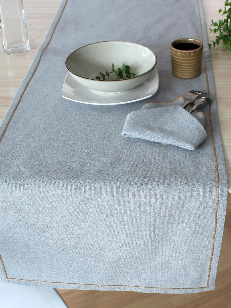 Chemin de table avec feston en jute   Gris