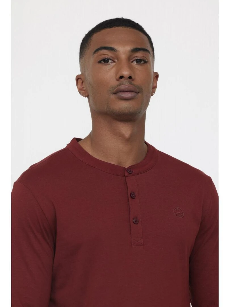 Lee Cooper   T Shirt manches longues coton regular ASILO   Rouge brique