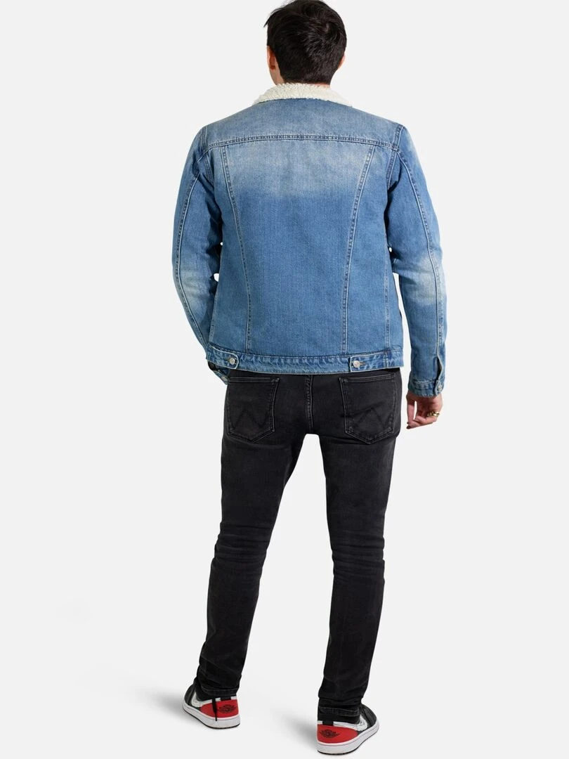 Veste en jean sherpa Kebello Bleu ciel