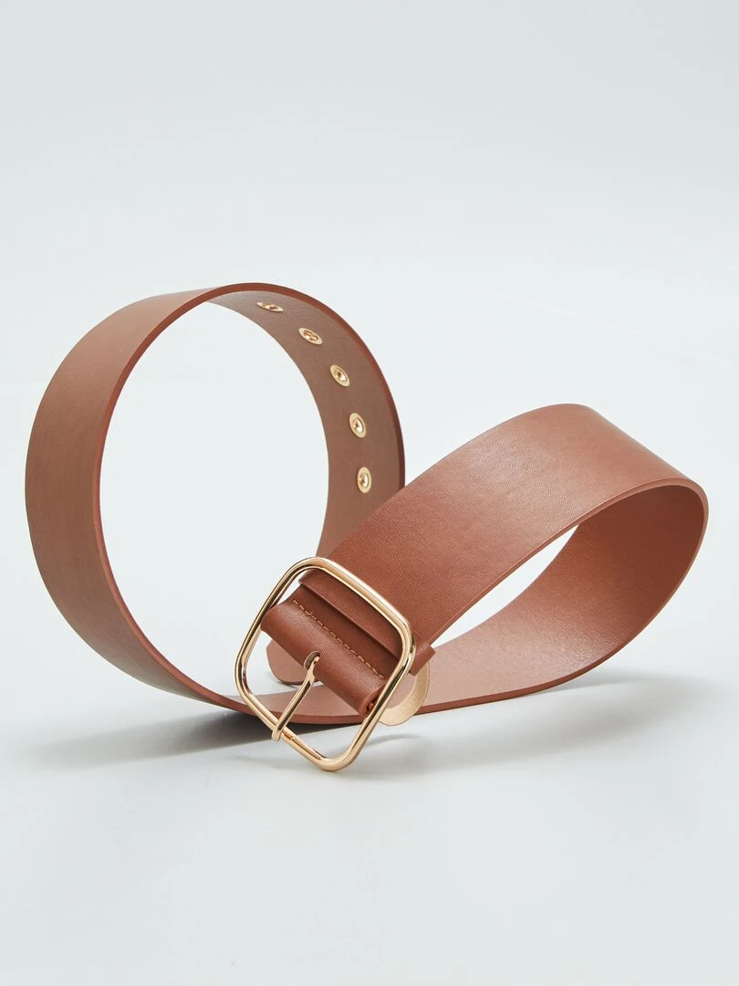 Ceinture large à boucle carrée Marron