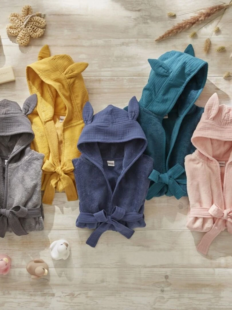 Peignoir bébé et enfant à capuche en bambou Gris