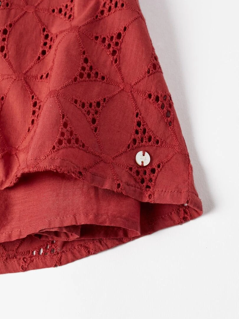 Robe à manches courtes avec broderies pour bébé fille manches courtes ATLANTIC COMPANY   Rouge foncé