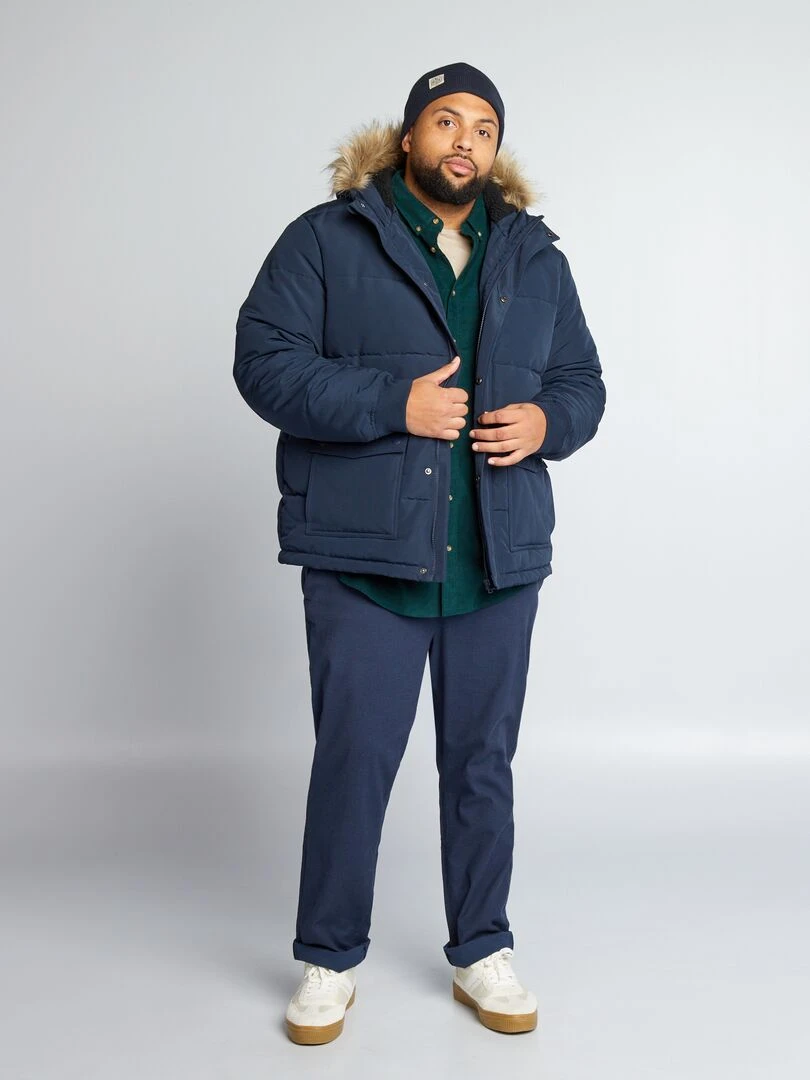 Doudoune avec capuche fausse fourrure Bleu