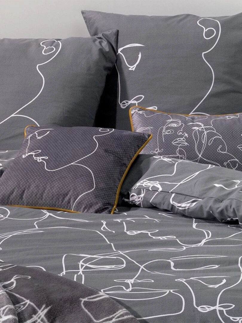 Housse de couette 240x220 Nymphea + 2 taies 100% coton 57 fils Gris