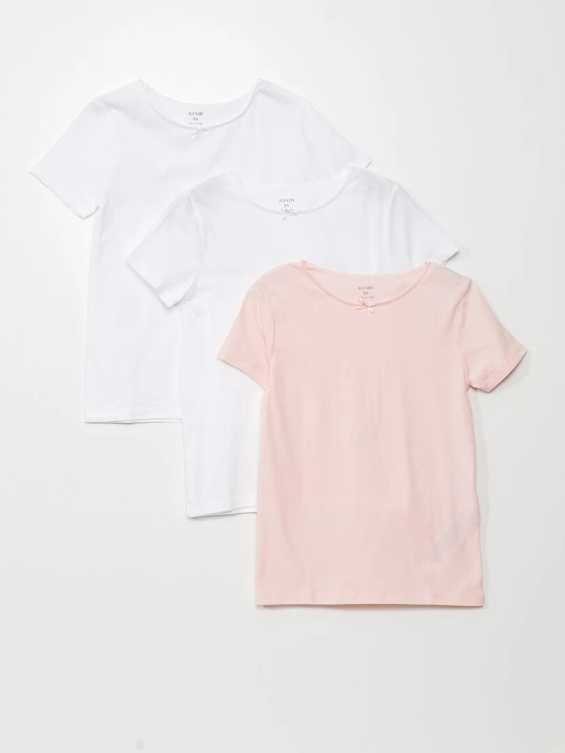 Lot de 3 maillots de corps en coton blanc/rose