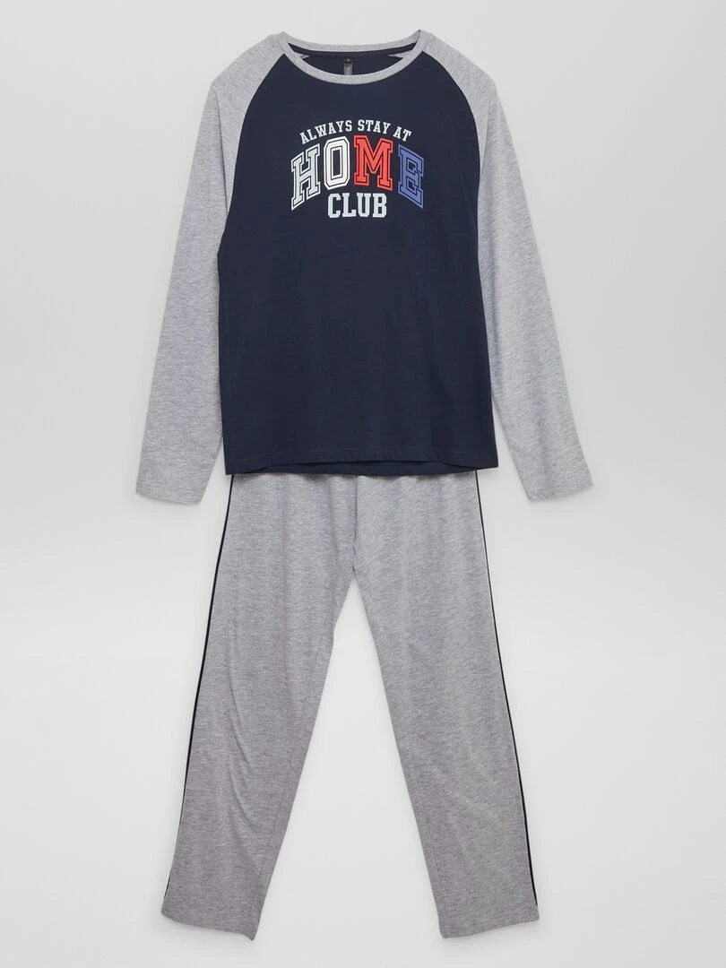 Pyjama long pantalon + t shirt 2 pièces Gris