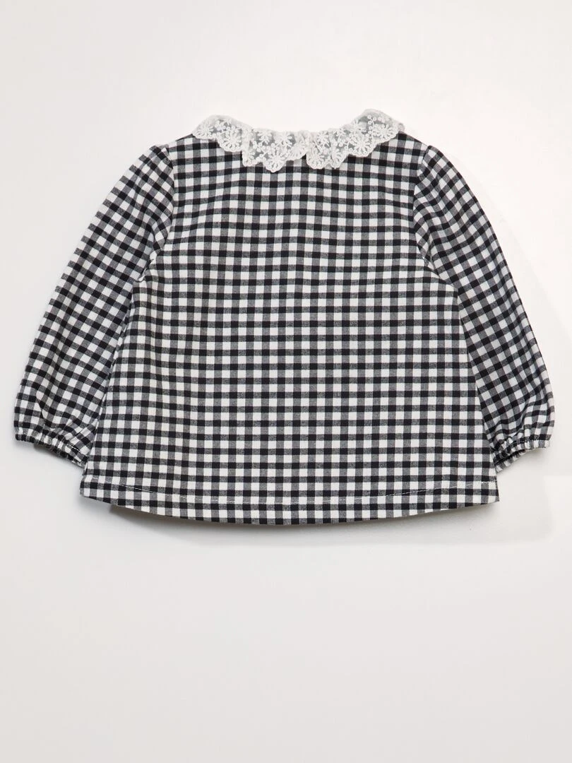 Blouse à carreaux avec col claudine   Noir/blanc