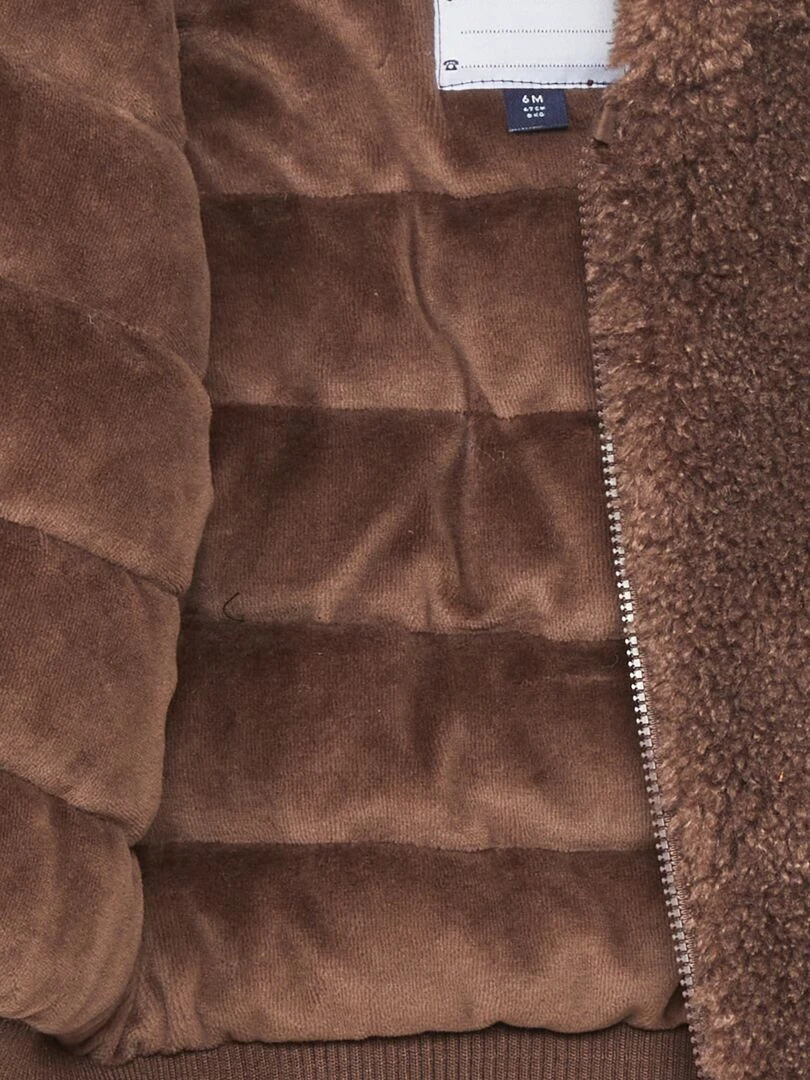 Manteau en sherpa à capuche   Marron foncé