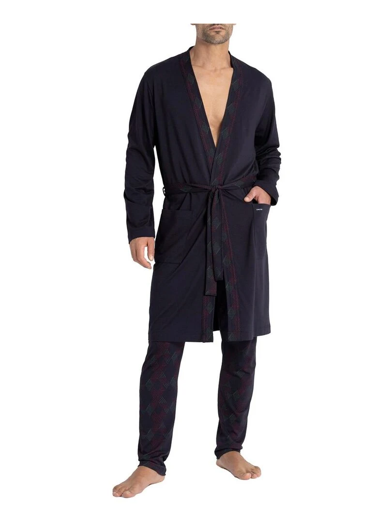 Robe de chambre longue en coton et modal Kuriso Bleu