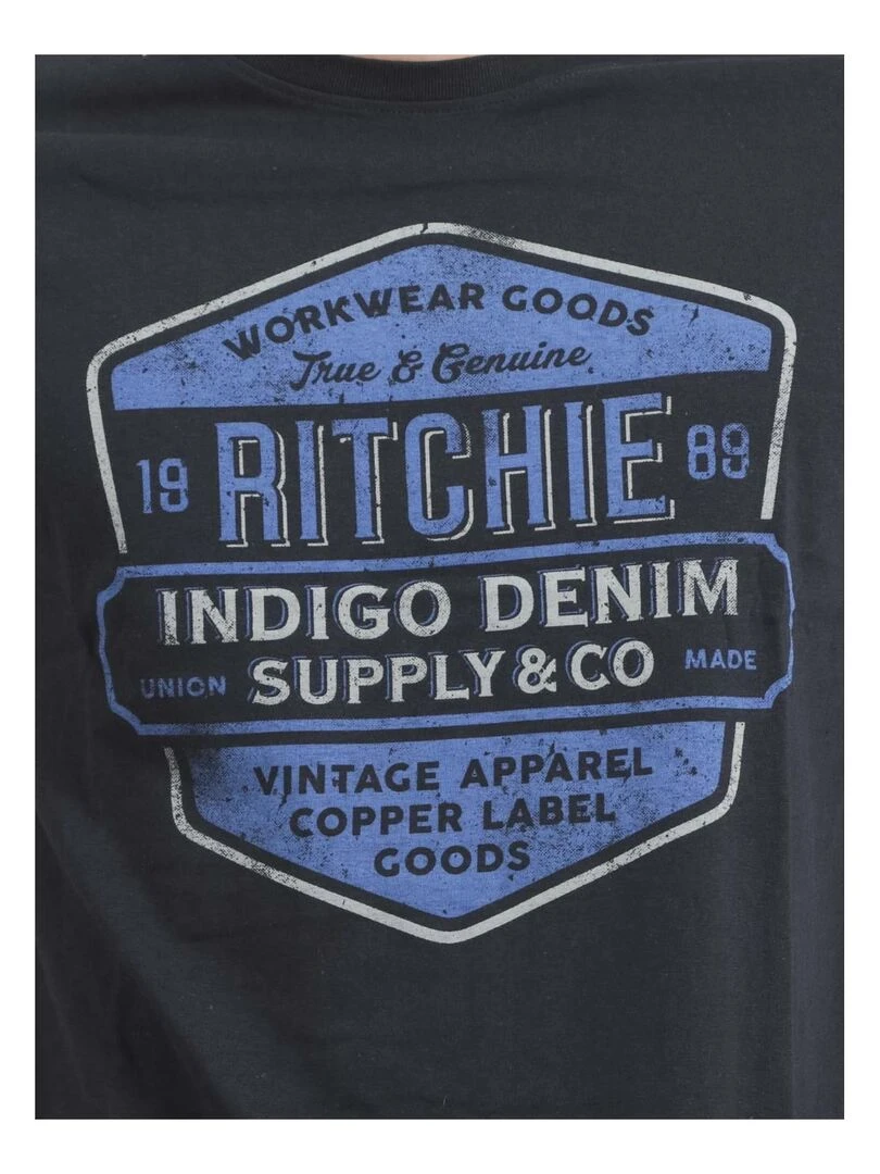 T shirt col rond pur coton JAGNY   Bleu marine