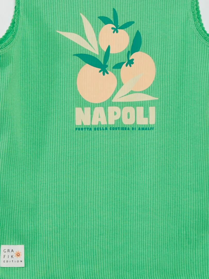 Débardeur côtelé avec finition en dentelle et volantée   Grafik Edition   Vert