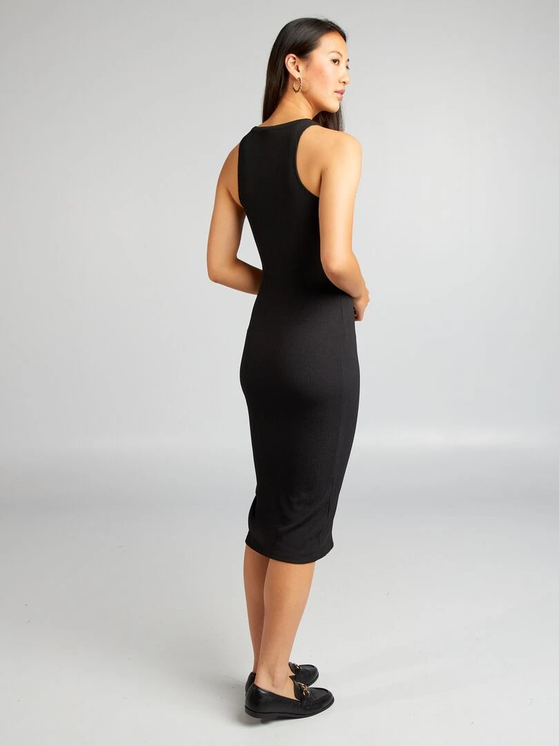 Robe en maille gaufrée et emmanchures américaines   noir