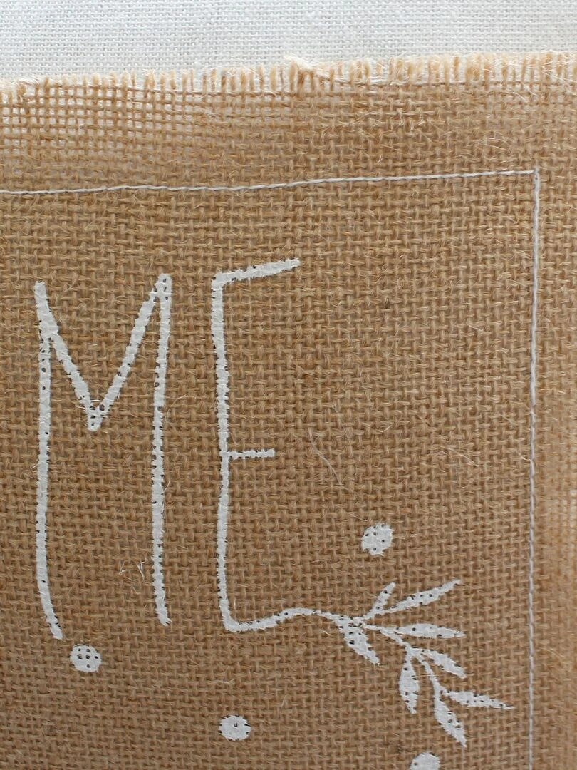 Coussin déhoussable avec patch en jute   Blanc