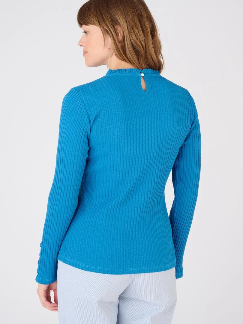Tee shirt en maille effet légèrement gaufré pur coton   Damart   Bleu