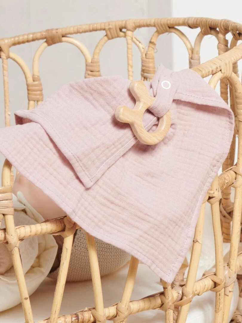 Doudou avec anneau de dentition lapin   Rose