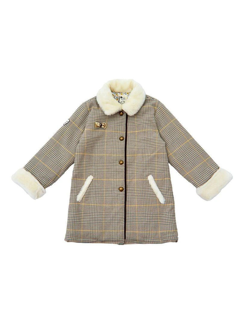 Manteau Carrx Tartan Marron Fille  Fausse Fourrure  AMANDINE   'LA FAUTE A VOLTAIRE'   Marron