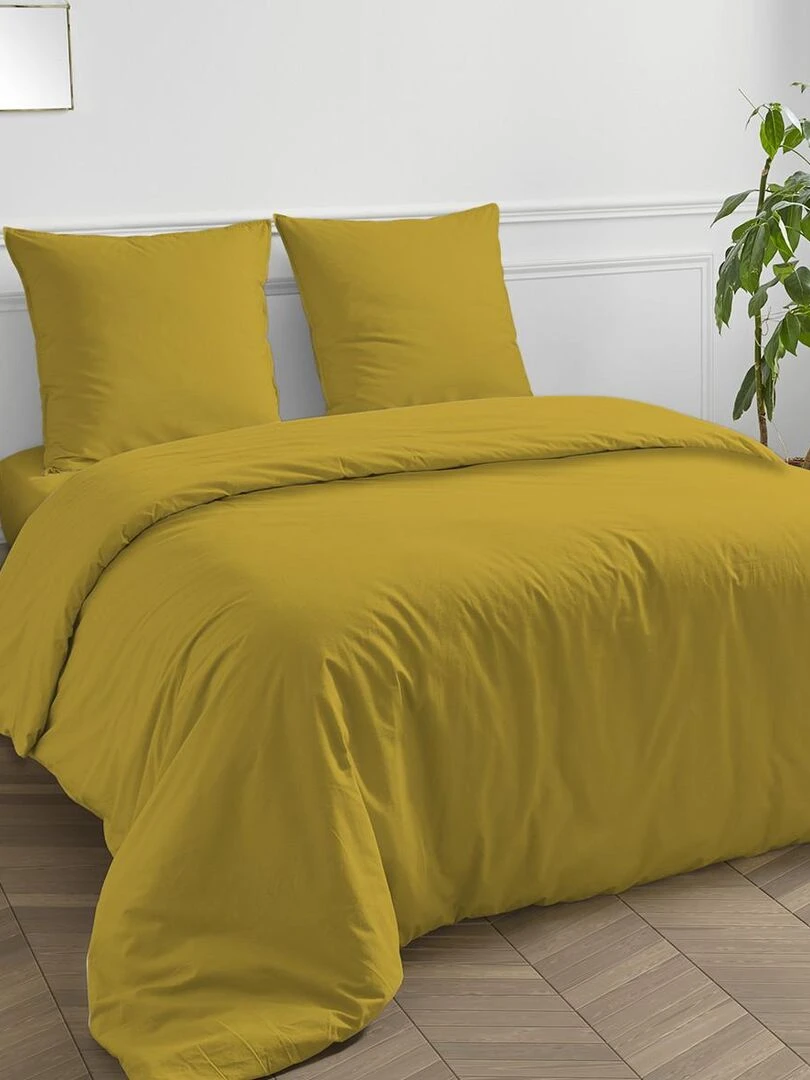 Future Home Housse de couette en coton 57 fils unie Moutarde