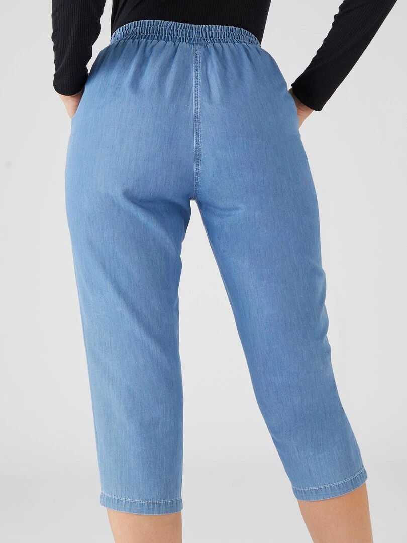 Pantacourt toile chambray pur coton   Damart   Bleu