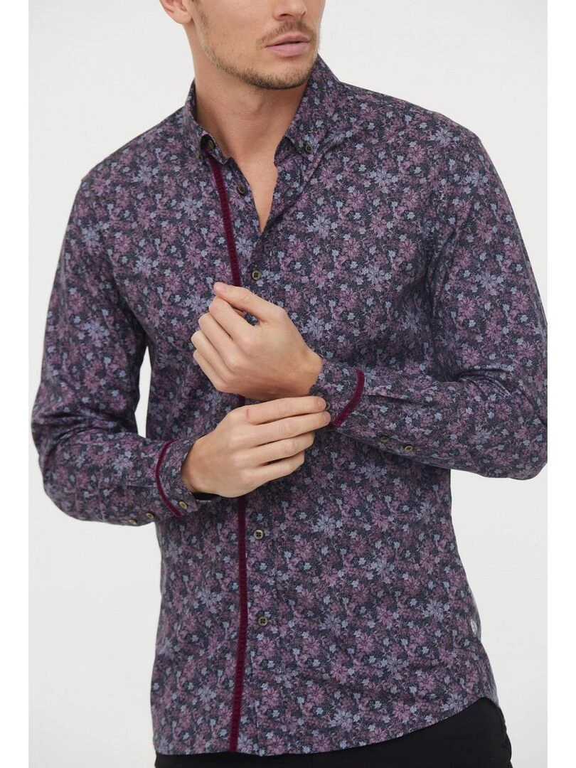 Lee Cooper   Chemise manches longues coton slim DINEUR   Rouge foncé