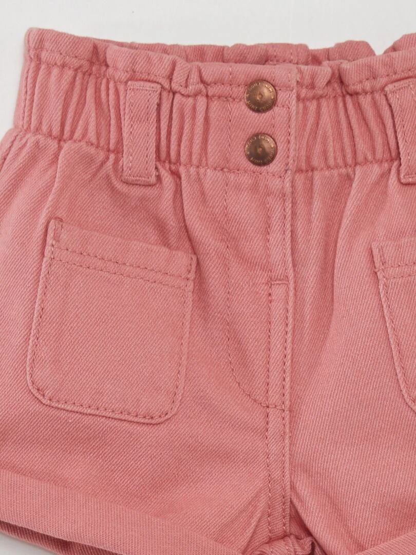Short en denim effet smocké   rose