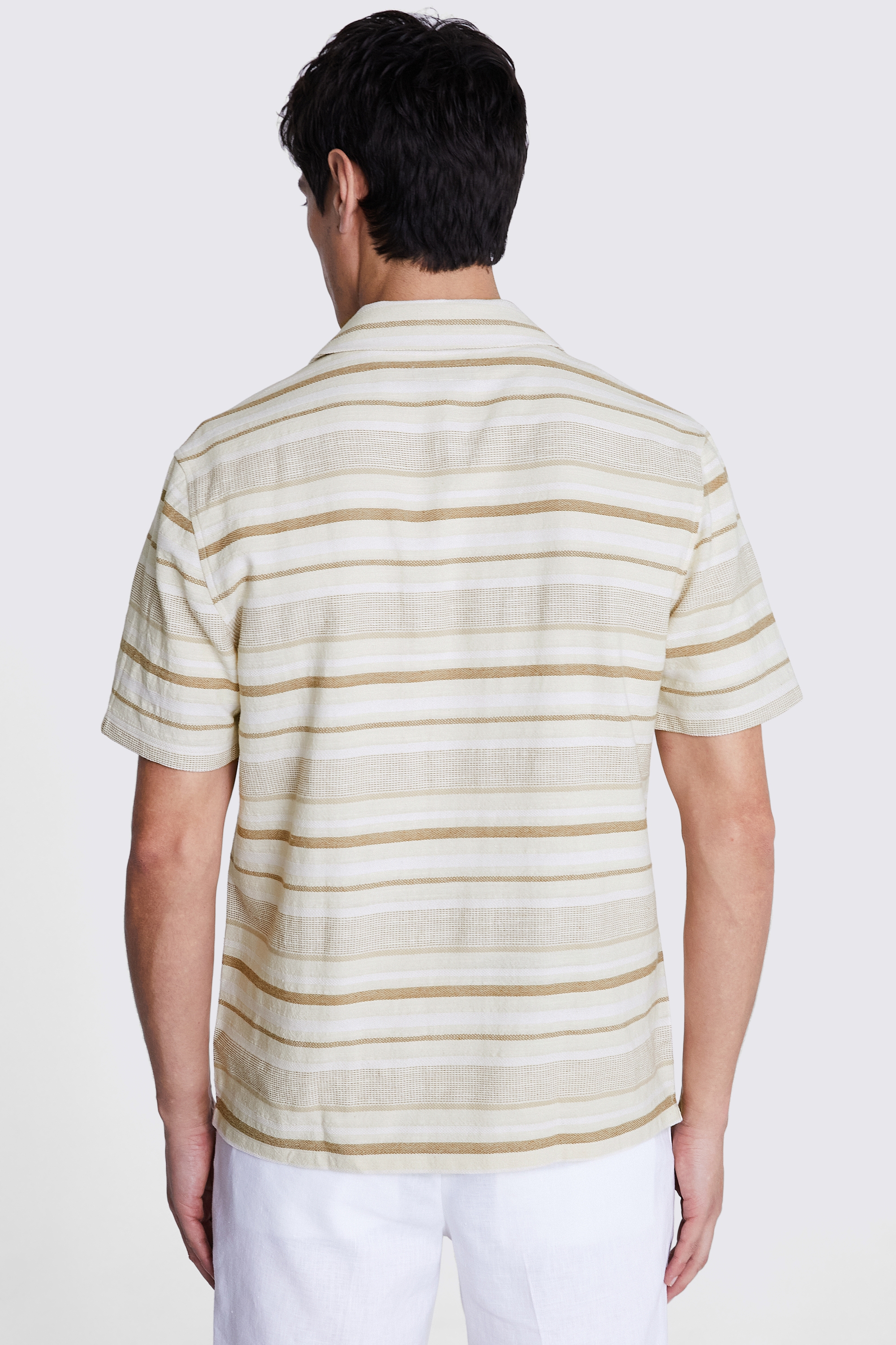 Off White Linen Blend Knitted Cuban Collar Shirt   Buy Online at Moss