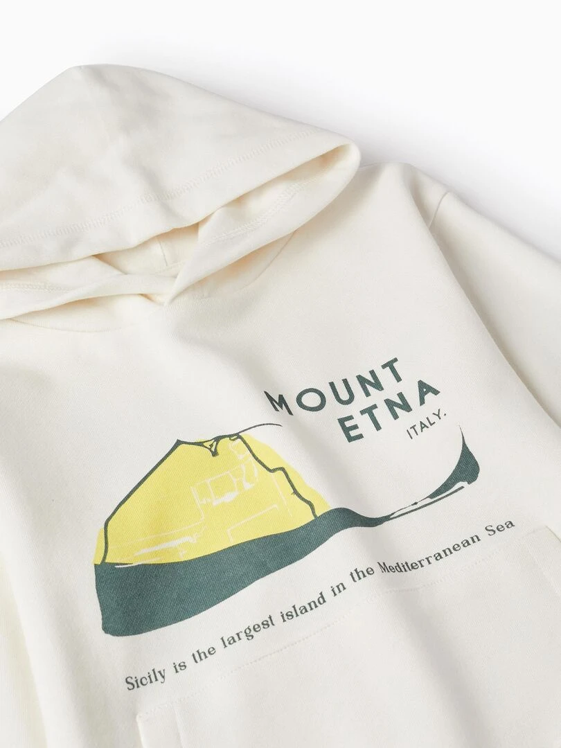 Sweat en coton à capuche pour garçon 'Mount Etna  SICILIAN DAYS   Blanc
