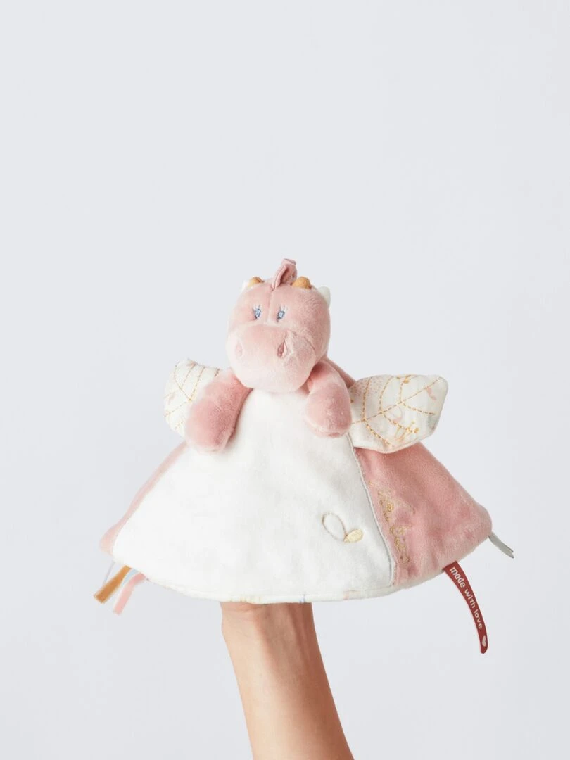 Doudou Attache Sucette À Étiquette Dragonne Lina & Joy   Rose
