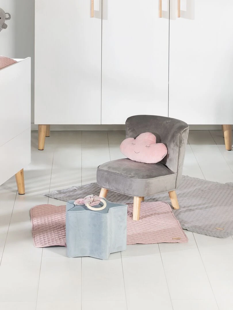 ROBA Mini Fauteuil en Velours "Lil Sofa" Chaise Enfant avec Pieds en Bois Stables Gris Gris