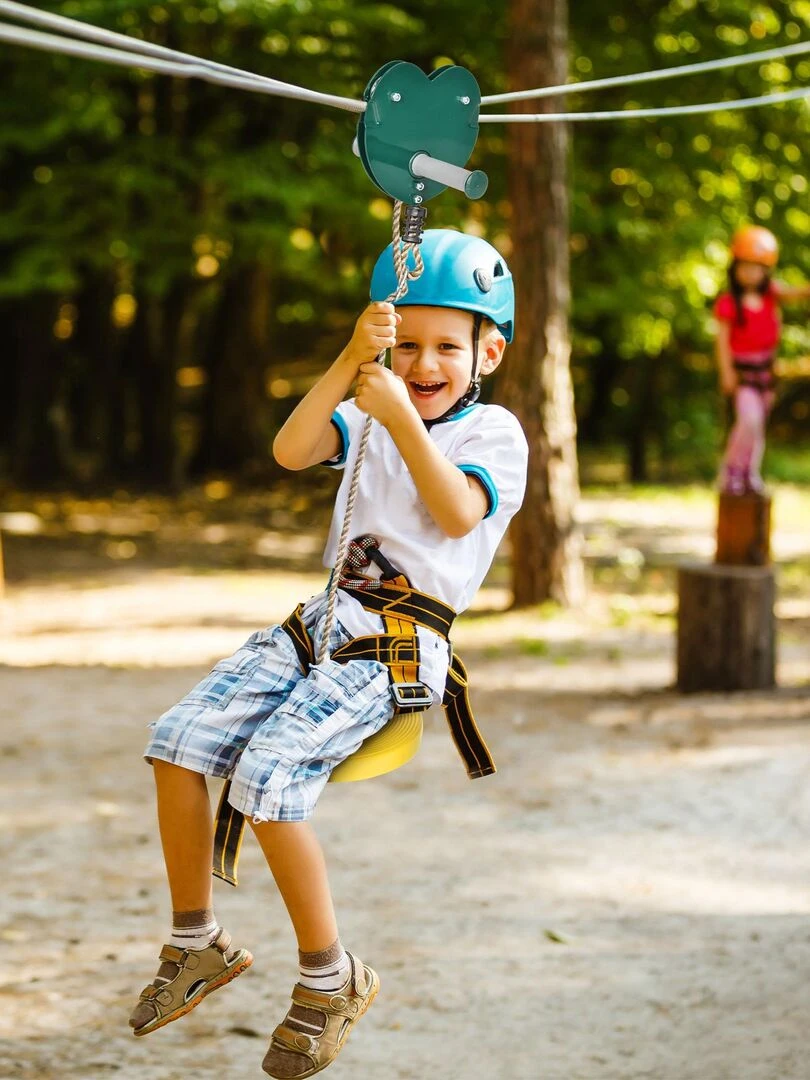 Kit complet tyrolienne 25 m   acier PE   Jaune