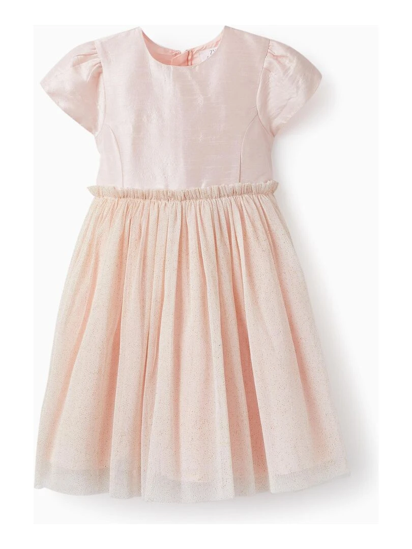 Robe avec jupe en tulle et paillettes dorées pour fille manches courtes CÉRÉMONIE Rose