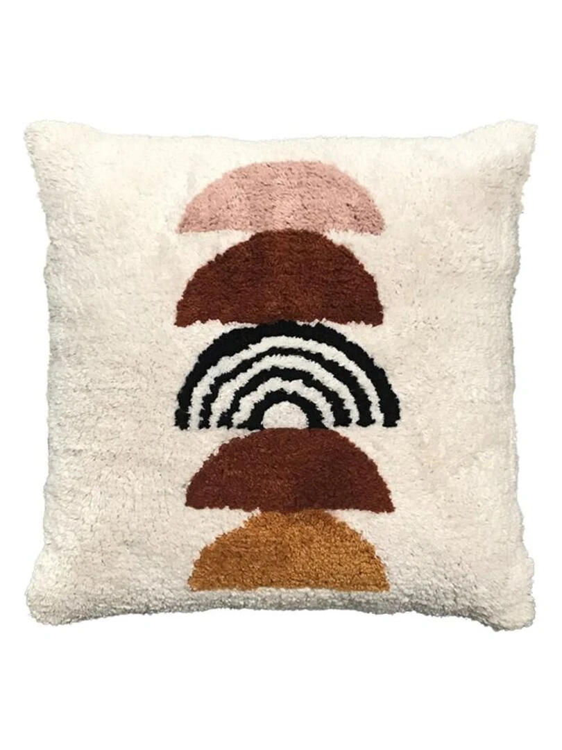 Coussin tufté imprimé 'RETRO MOOD' 'TODAY' Blanc cassé