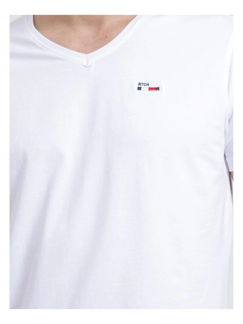 T shirt col V pur coton NERIJ   Blanc