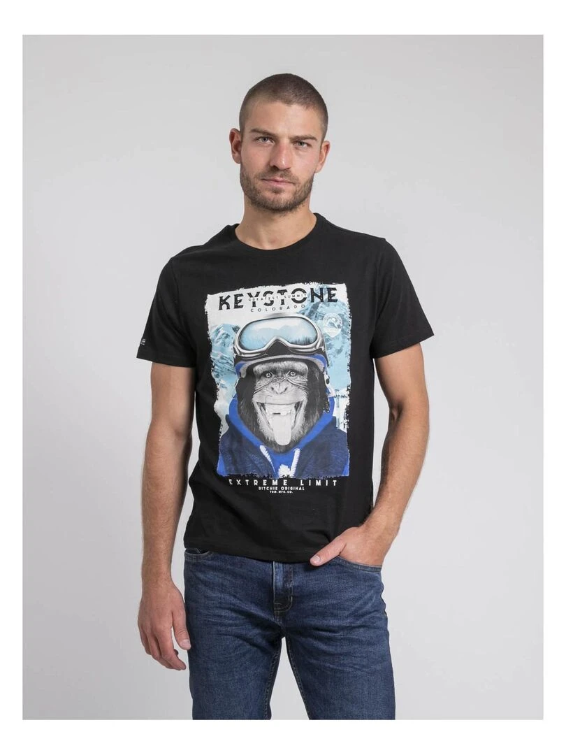 T shirt col rond pur coton JACOSKI Noir