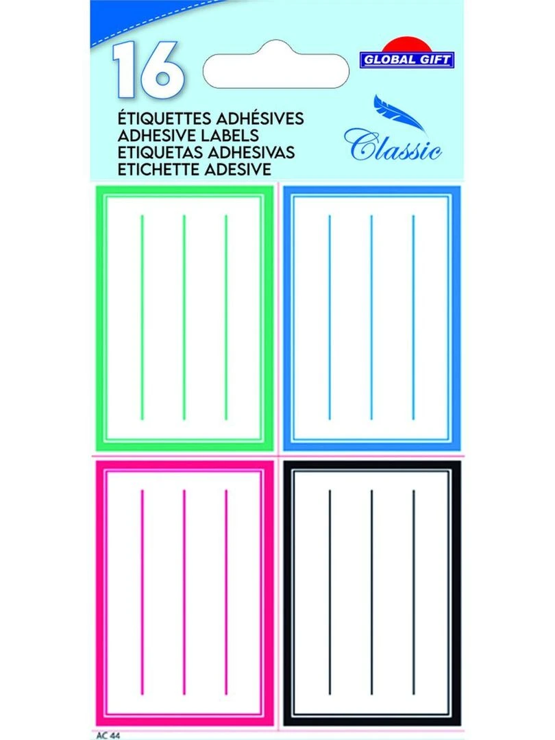 16 étiquettes adhésives scolaires Rectangles 4 couleurs N/A