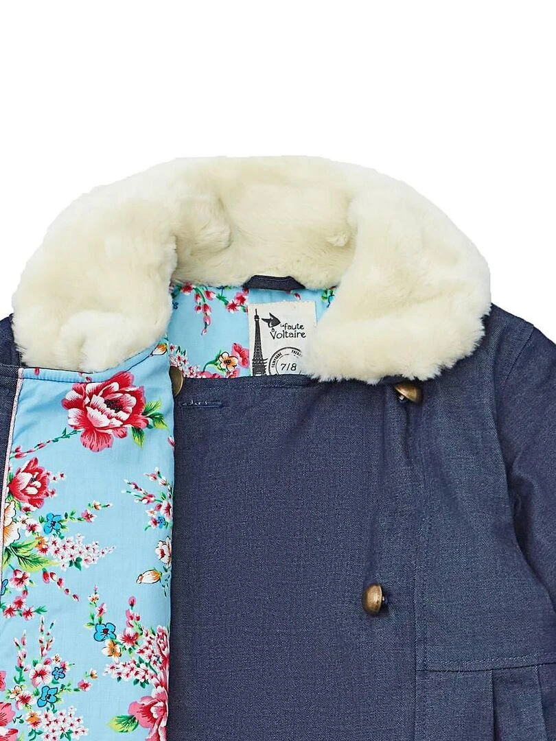 Manteau Bleu Marine en Jeans Fille  Col Fausse Fourrure  ANOUSHKA   'LA FAUTE A VOLTAIRE'   Bleu marine