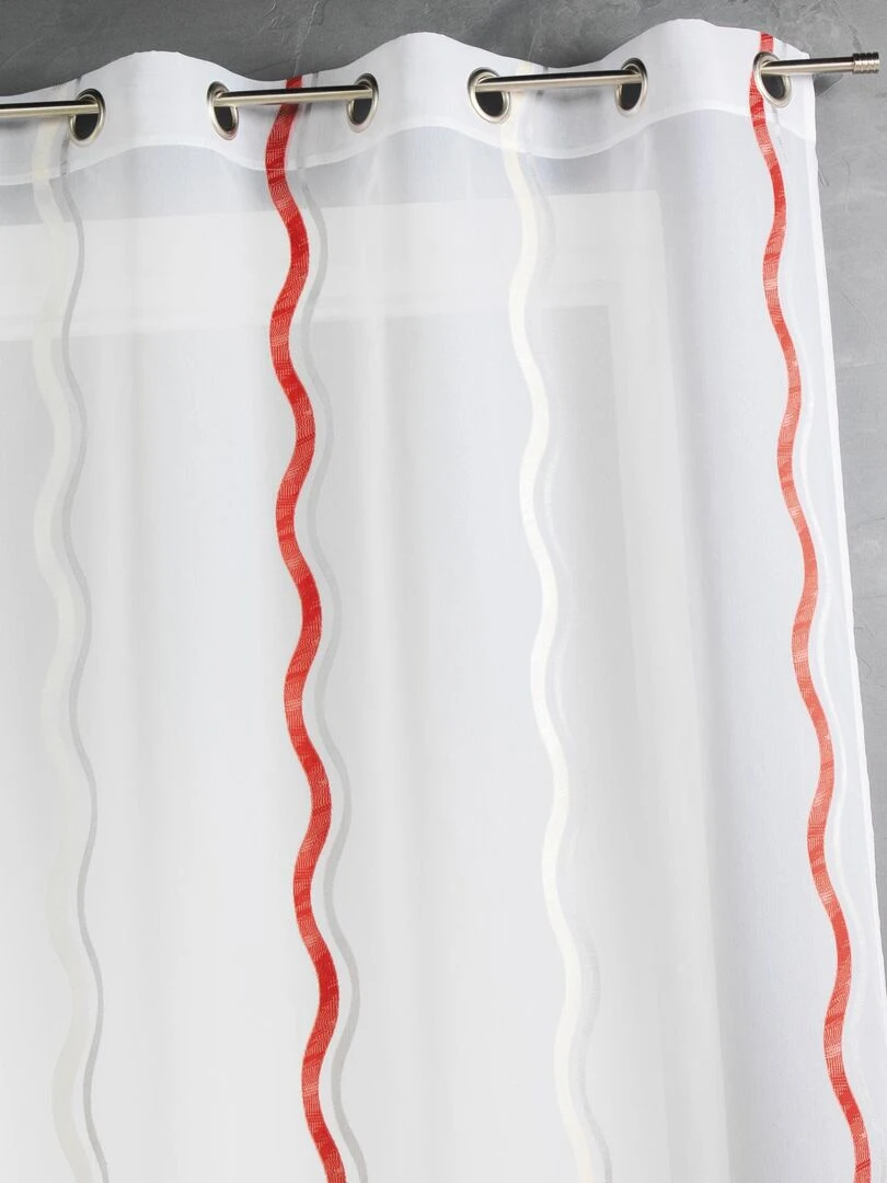Voilage en jacquard à rayures verticales ondulées Rouge
