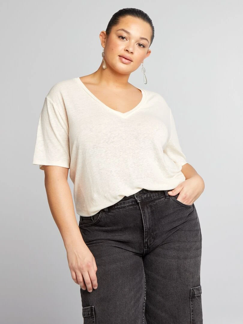 Tee shirt en lin fluide Beige