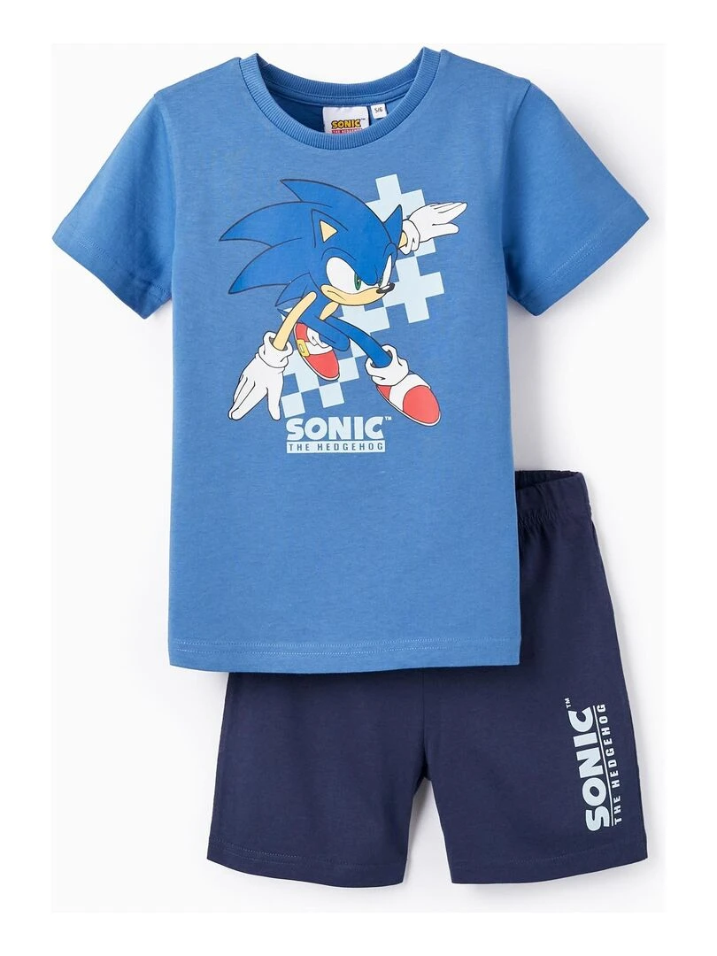 T Shirt + Short en Coton pour Garçon 'Sonic' manches courtes Bleu