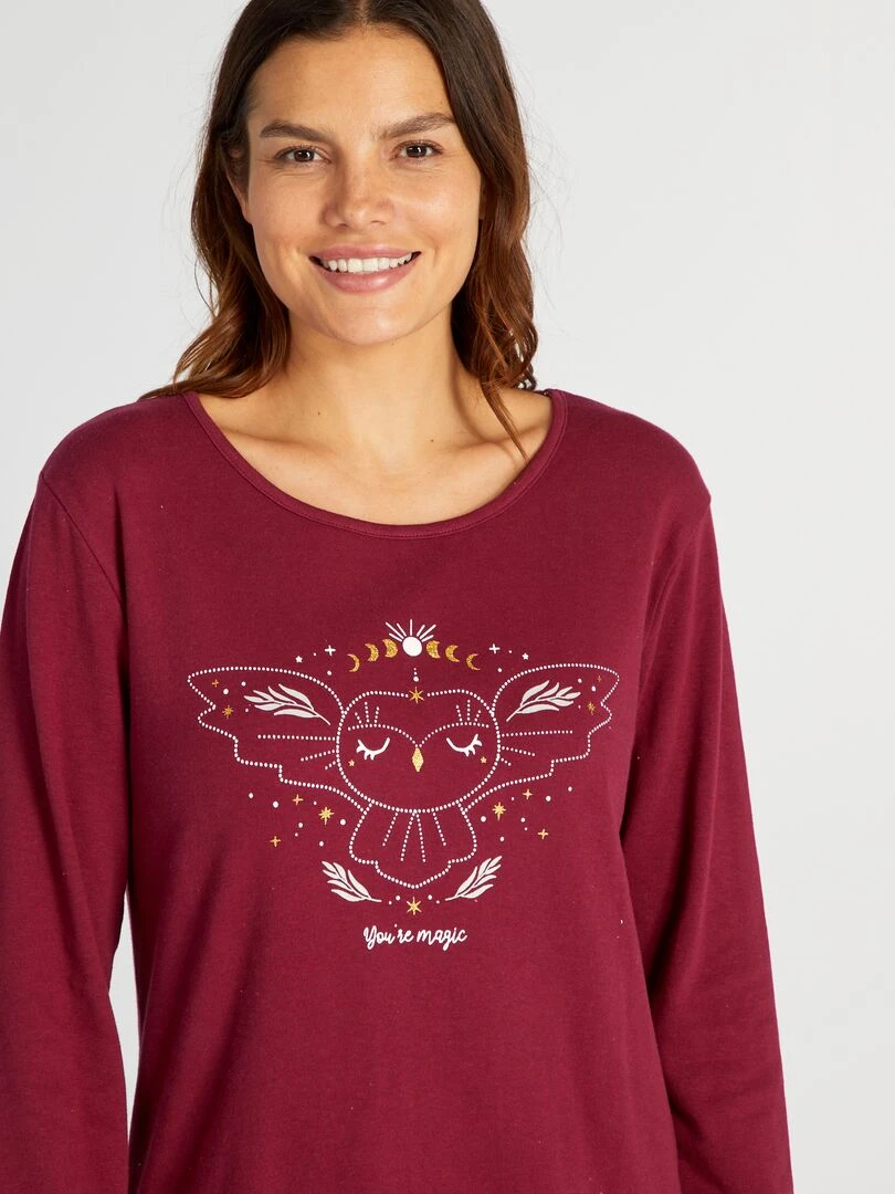 Pyjama long t shirt + pantalon en flanelle   2 pièces   Rouge