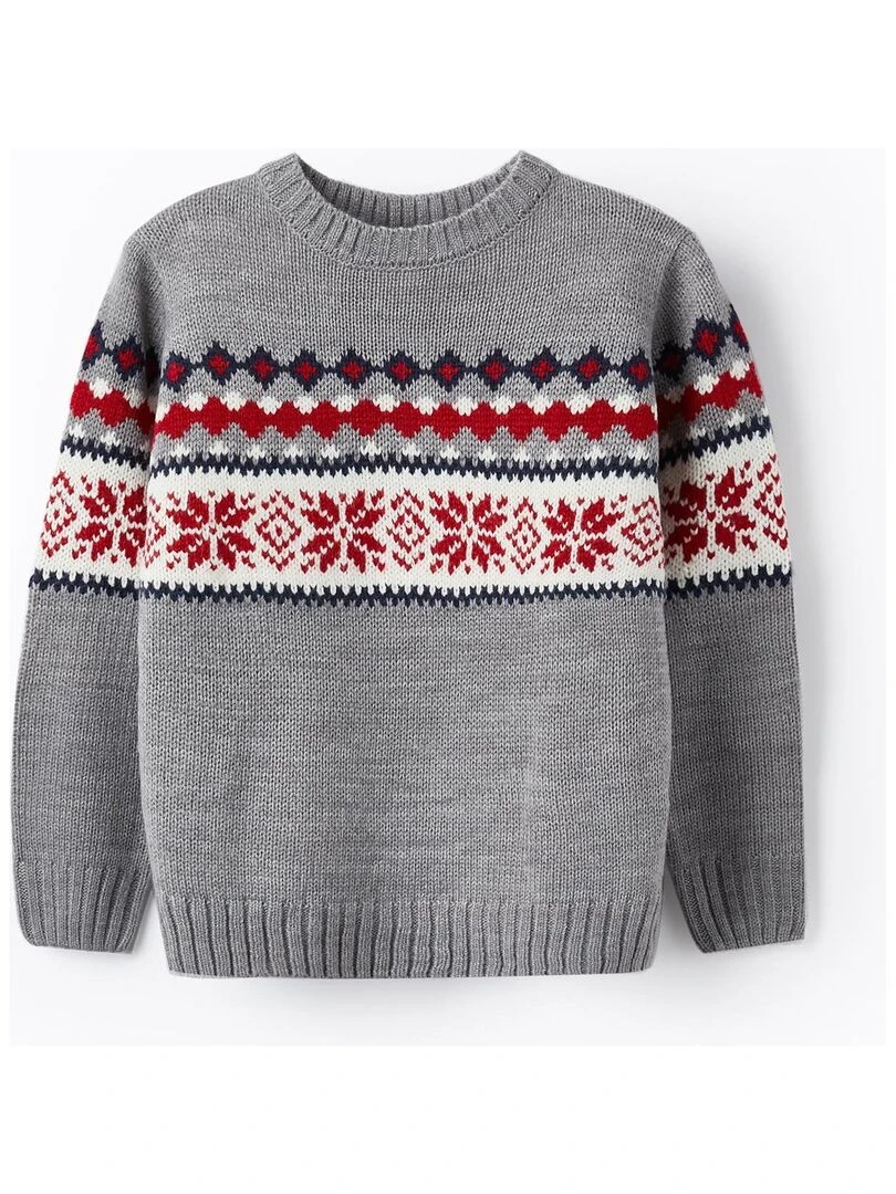 Pull en grosse maille à motif pour garçon NOËL Gris
