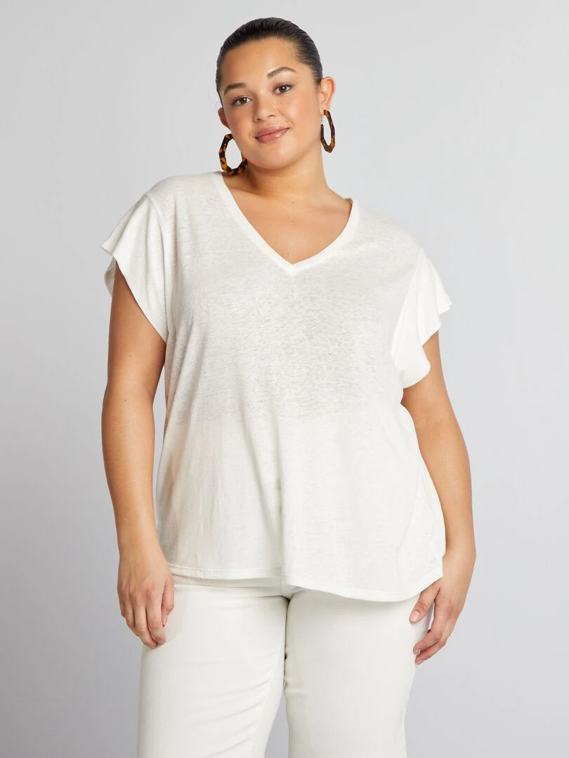 Tee shirt en lin manches chauve souris   blanc